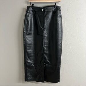 Aritizia Wilfred Bica black soft faux leather long skirt SZ 8. high-waisted midi